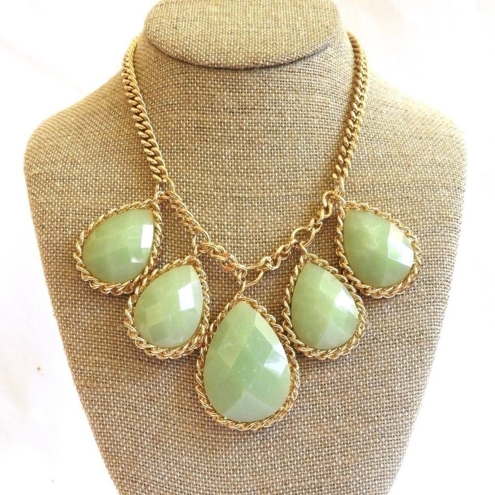 3/$29 Bold Green & Gold Statement Necklace